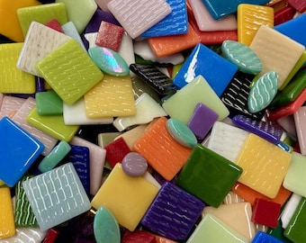Ottoman (Pate de Verre) Glass Tiles for Mosaics;  Mixed Sizes and Shapes, 8oz