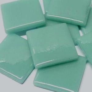 Light Teal Blue/Green Ottoman (Pate de Verre) Glass Mosaic Tiles; 1" (25mm) Square 20 TILES