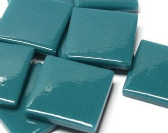 Deep Teal Blue Ottoman  (pate de Verre) glass Mosaic tile; 1" (25mm) Square, Available in 20 or 40 Tile Packages