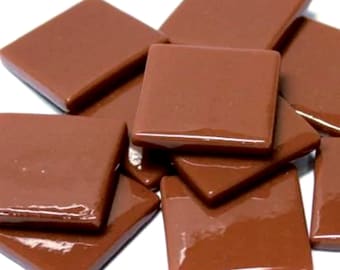 Chestnut Brown Ottoman (Pate de Verre) Glass Mosaic Tiles; 1" (25mm) Square; Available in Quantities 20 and 40 Tiles