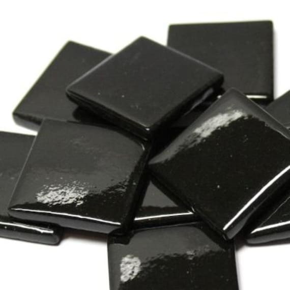 Black Opal Ottoman (Pate de Verre)  Glass Mosaic Tiles; 1" (25mm) Square 20 Tiles