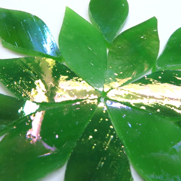 Grasshopper Green SMALL Iridized Glass Petals for Mosaics or Stained Glass, Available in Quantities of 24 or 48 Petals