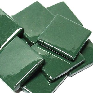 Dark Green Ottoman (Pate de Verre) Glass Mosaic Tiles; 1" (25mm) Square, Available in Quantities of 20 or 40 Tiles