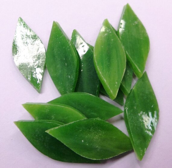 Green Tea Handcut Small Petals for Mosaics or Stained Glass 12 or 24 pieces