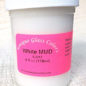 Mud White by Unique Glass Colors, 4 oz Jar, Glass Based Texture Medium, Can Be Kiln Fired or Air Dry