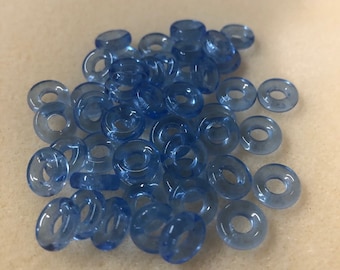 Czech Glass Light Sapphire Blue Ring Beads, 9mm with 4mm hole, package of approximately 50 rings