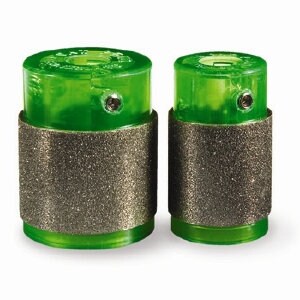 May include: Two green and gray diamond sanding drums for a rotary tool. The drums are different sizes.