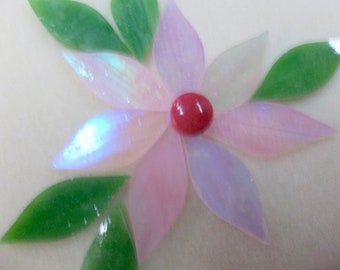 Rosebud Pink (Iridized) Glass SMALL Flower for Mosaics or Stained Glass, package of 13 Petals