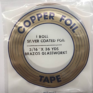 Copper Foil Silver Back by Edco, 3/16&quot; Wide, 36 Yard Roll for Stained Glass, Made in USA