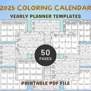 2025 Calendars with Fun Background Coloring Patterns Printable PDF File Year Planning Coloring Pages