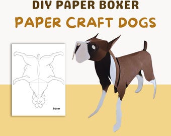 Enkla och roliga papperspysselaktiviteter 3D-papperspyssel Hund, Boxer utskrivbar hundmall