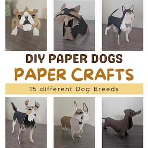 Modelli di cani di carta Istruzioni per cani origami 3D carta artigianale Progetto cane Cane di carta Modelli di carta per animali 3D Attività fai da te con la carta per la casa
