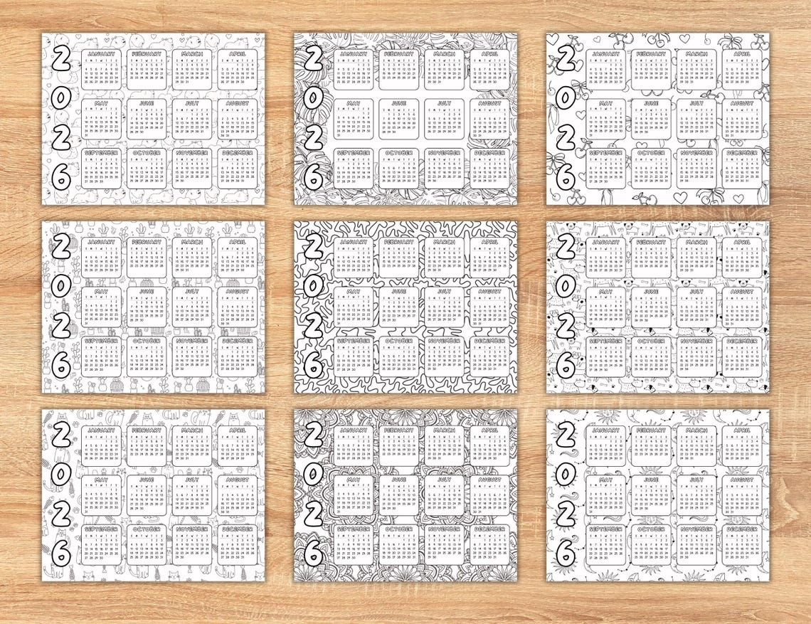 2026 Calendars With Fun Background Coloring Patterns Printable PDF File ...