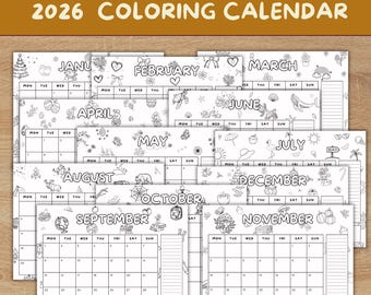 2026 Monthly Planer Printable Calendar Coloring Pages Background Seasonal Patterns Color Sheets