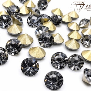 Ariana Black Diamond  Jet Pointed Back Chaton Stones, Glass Crystal Rhinestones, Faceted Chaton for Jewelry Making & Nail Art