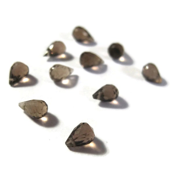 Ten Smoky Quartz Beads, Tiny Briolettes, 10 Natural Gemstone Briolettes for Making Jewelry, 6mm x 4mm (L-Mix6e)