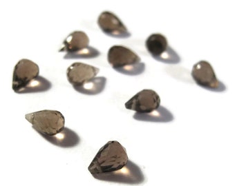 Ten Smoky Quartz Beads, Tiny Briolettes, 10 Natural Gemstone Briolettes for Making Jewelry, 6mm x 4mm (L-Mix6e)