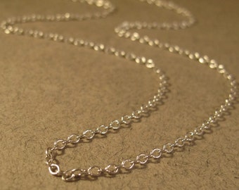 Simple Silver Chain, Silver Chain with Clasp, 16 Inch Dainty Cable Chain for Charms or Dangles, .925 Sterling Silver, Everyday Necklace