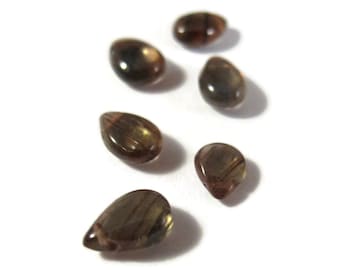 Six Silimanite Beads, Natural Gemstones Briolette, Set of 6 Smooth Gemstones, 6mm - 7mm, Jewelry Supplies (L-Sil1)