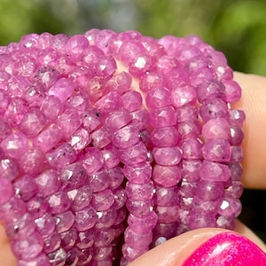 ルビーロンデル、3 mm～4 mm、グラデーションロンデルストランド、ルビーロンデルビーズ、パープルルビー、3 mmルビービーズロンデル、4 mmルビービーズ、R-RU5*