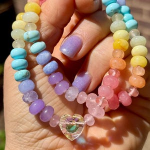 Crystal Heart Necklace, Gemstone Candy Necklace, Gemstone Candy Necklace Hand Knotted, Rainbow Necklace, Knotted Gemstone Candy Necklace, 26
