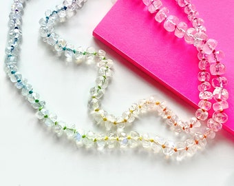 Rainbow Moonstone Necklace, Knotted Necklace on Rainbow Cord, Gem Candy Jewelry, Handmade Accessories, Colorful Gift, Unique Jewelry