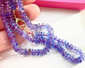 Tanzanite Necklace with 14k Gold Clasp, 19" Necklace, Purple Gemstone Jewelry, Birthstone Jewelry, Necklace with 14k Fancy Clasp