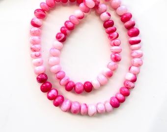 Neon Pink and White Smooth Rondelles, Natural Gemstone, Opal 7mm - 9mm Beads, Natural Gems, Rainbow Necklace Supplies, Jewelry Making O-PWH1