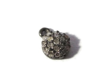 Tiny Diamond Charm, Pave Set Diamond Pendant, .925 Sterling Silver Round Diamond Charm, 7mm Charm for Jewelry (C-Di2)