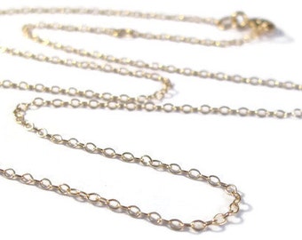 Plain Gold Chain, Gold Cable Chain with Clasp, Gold Filled 16 Inch Finished Chain with One Inch Extender, Everyday Simple Necklace