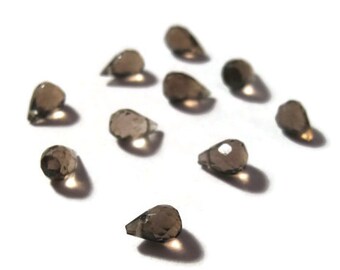 Ten Smoky Quartz Beads, 10 Dark Tiny Briolettes, 5mm x 3mm - 6mm x 4mm Faceted Natural Gemstone Beads, Tiny Teardrops (L-Sq2)