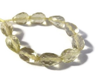 10 Lemon Quartz Beads, Long-Drilled Faceted Briolettes, 5x4mm-7x4mm, Ten Light Yellow Gemstones for Jewelry Making (L-Lq5b)