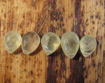 Five Prehnite Beads, Green Briolettes, 5 Radiant Pear Shaped Natural Gemstones for Making Jewelry, 10mm x 7mm - 9mm x 7mm (L-Pr2)