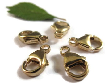 Set of Five Large 13mm Gold Filled Lobster Clasps, Easy to Use 14/20 Gold Fill Statement Clasps for Adding Charms to Necklaces, (119f)
