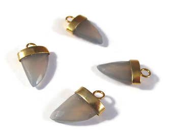 Gray Chalcedony Pendant Point, One Gold Plated Bezel Set Pendant, 20mm x 13mm, Faceted Gemstone Charm for Making Jewelry (C-Ch8b)