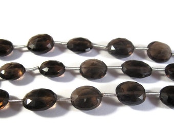 Natural Smoky Quartz Beads, Gemstone Faceted Oval Beads for Making Jewelry, Approximately 10 Faceted Oval Beads (S-Sq3)