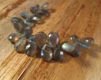 Labradorite Beads, 4 Inch Strand of Faceted Gemstones for Making Jewelry, 10mm x 8mm - 14mm x 9mm, Natural Gemstones with Flash (B-Lab2a)