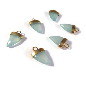 Green Chalcedony Pendant Point, One Gold Plated Bezel Set Pendant, 20mm x 13mm, Faceted Gemstone Charm for Making Jewelry (C-Ch7b)