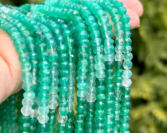 Green Onyx Rondelles, Emerald Green Beads, 4mm - 5mm Gemstone Rondelles, Shaded Green Gemstone Beads, Emerald Lookalike Beads, GO4