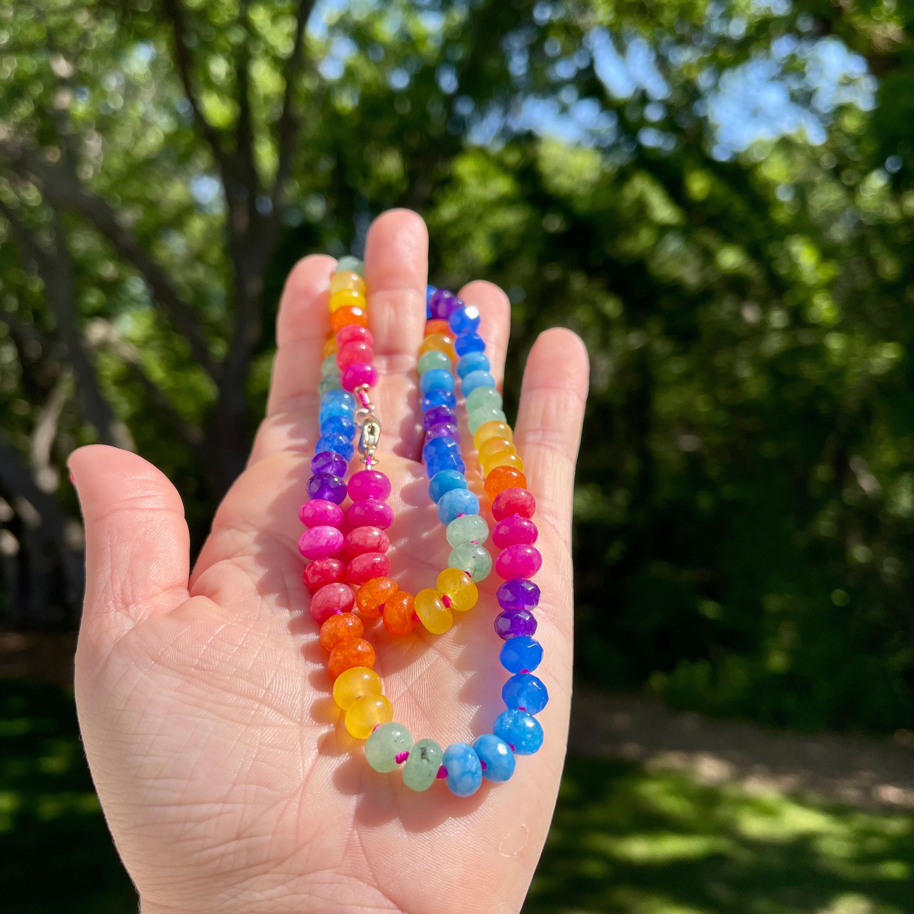 Bright Rainbow Gemstone Necklace, Maximalist Accessories, Gem