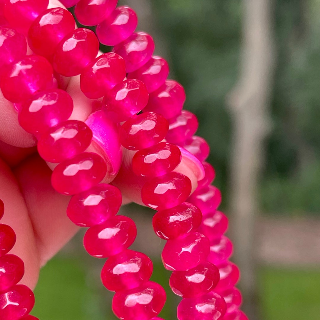 Hot Pink Quartz 8mm Faceted Gemstone Rondelles, 16 Strand of Pink