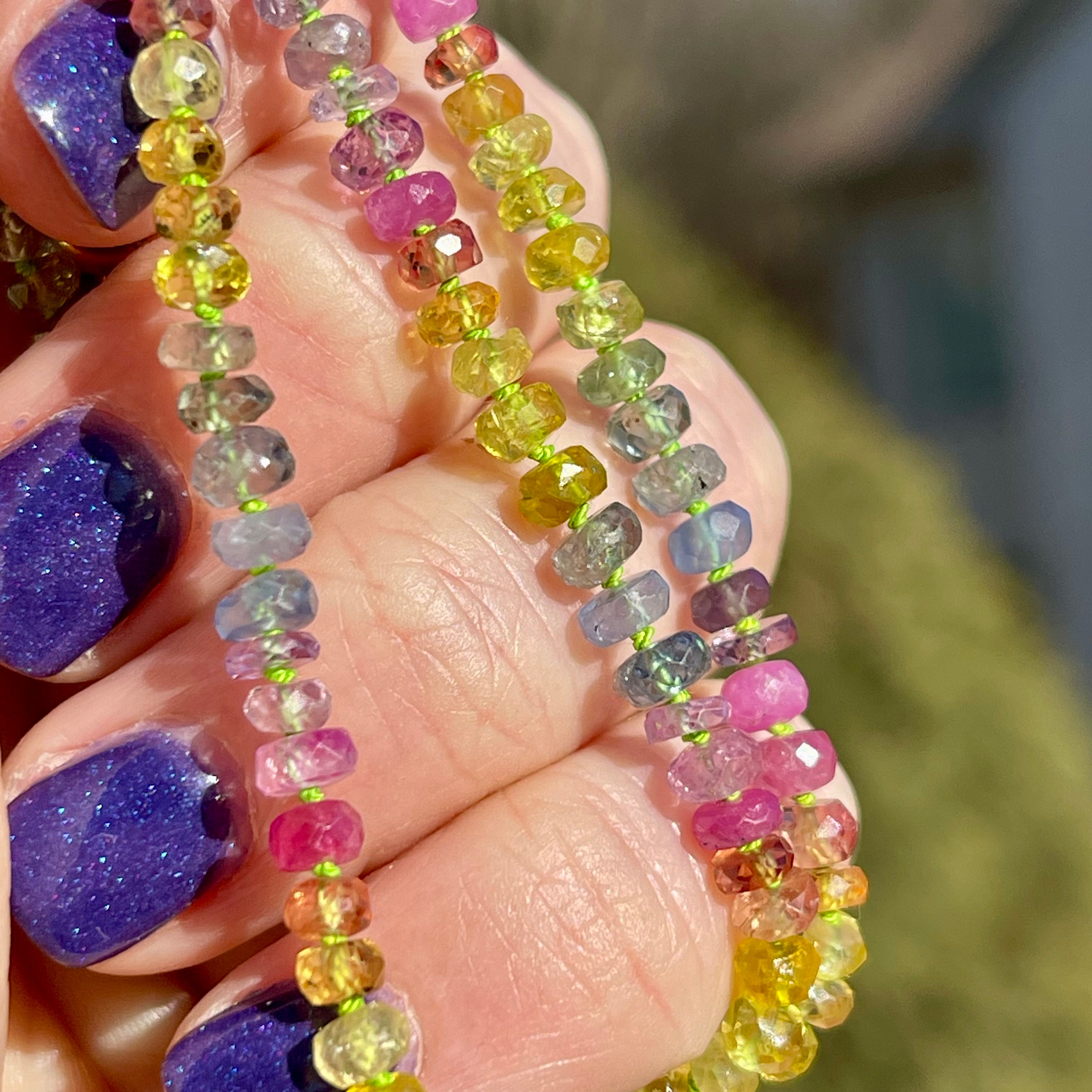 サファイアノットネックレス、18インチネックレス、サファイア