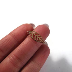 Gold Leaf Charm, Natural Bronze Openwork Leaf Pendant, Supplies for Making Jewelry, Nature Charm for Necklace or Bracelet Ch 815b image 3