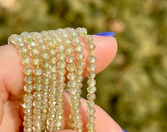 Green Zircon Beads, 2.5mm Rondelles, Natural Gemstone Beads, Pastel Green Gems for Making Jewelry, 2mm Green Beads, 3mm Green Rondelle, (ZI3