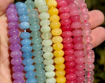 Pastel Rainbow Beads,  8mm Rondelle Beads, Smooth Rondelles, Gemstone Beads with 1mm Hole, Supplies for Making Rainbow Necklace