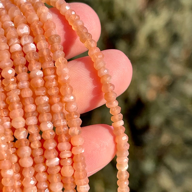 Peach Moonstone Rondelles, 3mm 3.5mm Gemstone Beads, Peach Beads, Light Orange Gemstones, Gemstone Rondelles for Making Jewelry, PM2 image 3