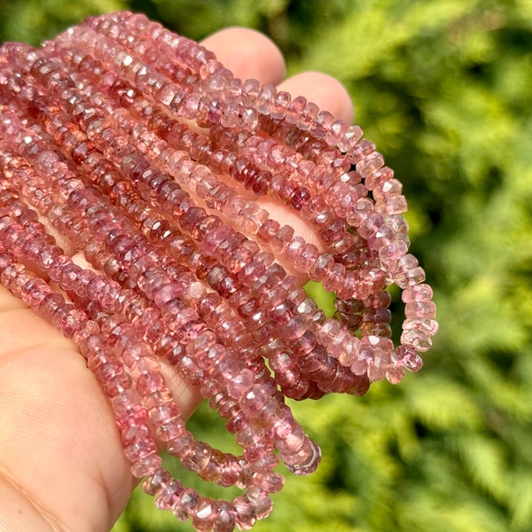 Rose Pink Tourmaline Rondelles, 3mm - 5mm Natural Untreated Pink Gems, October Birthstone Beads, Pink Gemstones for Making Jewelry, PTM9