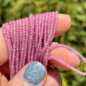 Tiny Pink Sapphire Beads, 1.5mm - 2mm Pink Sapphire Rondelles, Natural Gemstone Seed Beads, Sapphire Gems for Making Jewelry, PS18