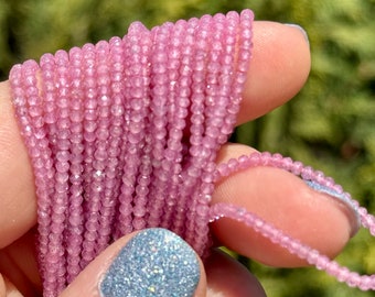 Tiny Pink Sapphire Beads, 1.5mm - 2mm Pink Sapphire Rondelles, Natural Gemstone Seed Beads, Sapphire Gems for Making Jewelry, PS18