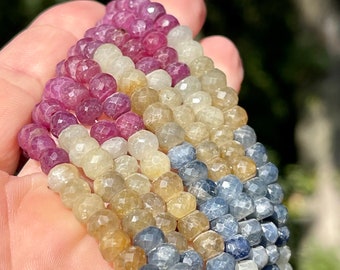 Sapphire and Ruby 5mm - 6mm Rondelles, Blue, Pink, and White Sapphire Rondelle Beads for Knotting and Making Stretch Bracelets (R-SA17)